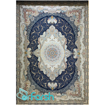 دکتر فرش - فرش 1500 شانه - فرش 1500 شانه قیطران طرح زرین رنگ سرمه ای زرین؛ طرحی جدید از قیطران