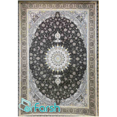 دکتر فرش - 1200 شانه میکرو اکریلیک - فرش 1200 شانه قیطران طرح نسترن رنگ زغالی + ارسال رایگان + امکان خرید اقساطی | دکترفرش