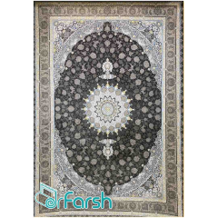 فرش 1200 شانه قیطران طرح نسترن رنگ زغالی