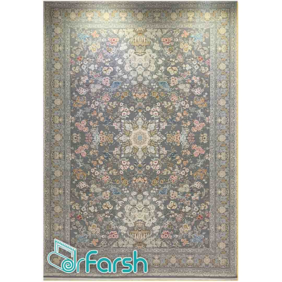 دکتر فرش - فرش 1200 شانه - فرش 1200 شانه زرین سیلک مدل 1410 رنگ نقره ای فرش زرین سیلک