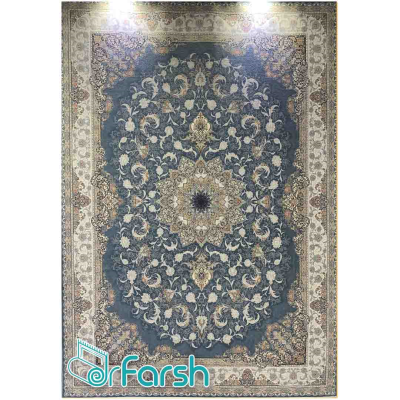 دکتر فرش - فرش 1200 شانه - فرش 1200 شانه زرین سیلک مدل 1414 رنگ آبی فرش زرین سیلک