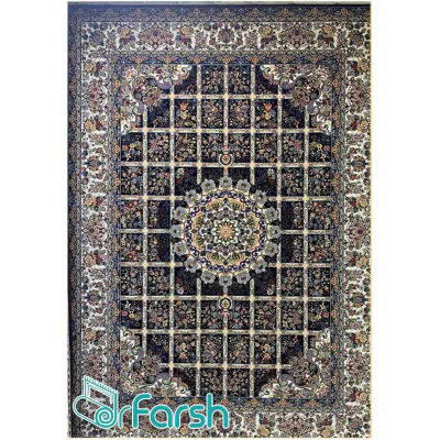 دکتر فرش - فرش 700 شانه - فرش 700 شانه نگین فیروزه مدل نیلوفر رنگ سرمه ای فرش نیلوفر نگین فیروزه