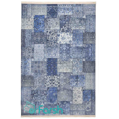 دکتر فرش - فرش چهل تکه - فرش چهل تکه محتشم مدل 100501 رنگ آبی فرش چهل تکه