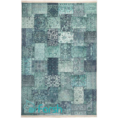 دکتر فرش - فرش چهل تکه - فرش چهل تکه محتشم مدل 100501 رنگ سبز آبی فرش چهل تکه