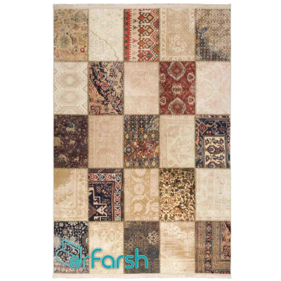 دکتر فرش - فرش چهل تکه - فرش چهل تکه محتشم مدل 100508 رنگ کرم فرش چهل تکه