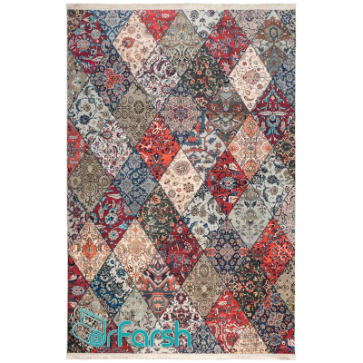 دکتر فرش - فرش چهل تکه - فرش چهل تکه محتشم مدل 100509 رنگ لاکی فرش چهل تکه