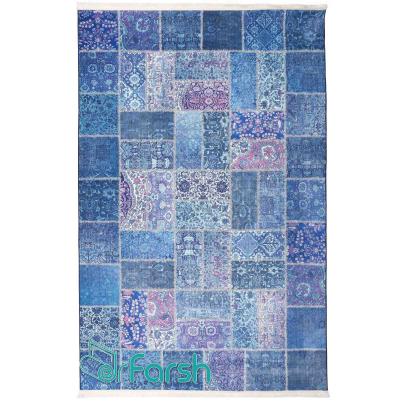 دکتر فرش - فرش چهل تکه - فرش چهل تکه محتشم مدل 100511 رنگ آبی فرش چهل تکه