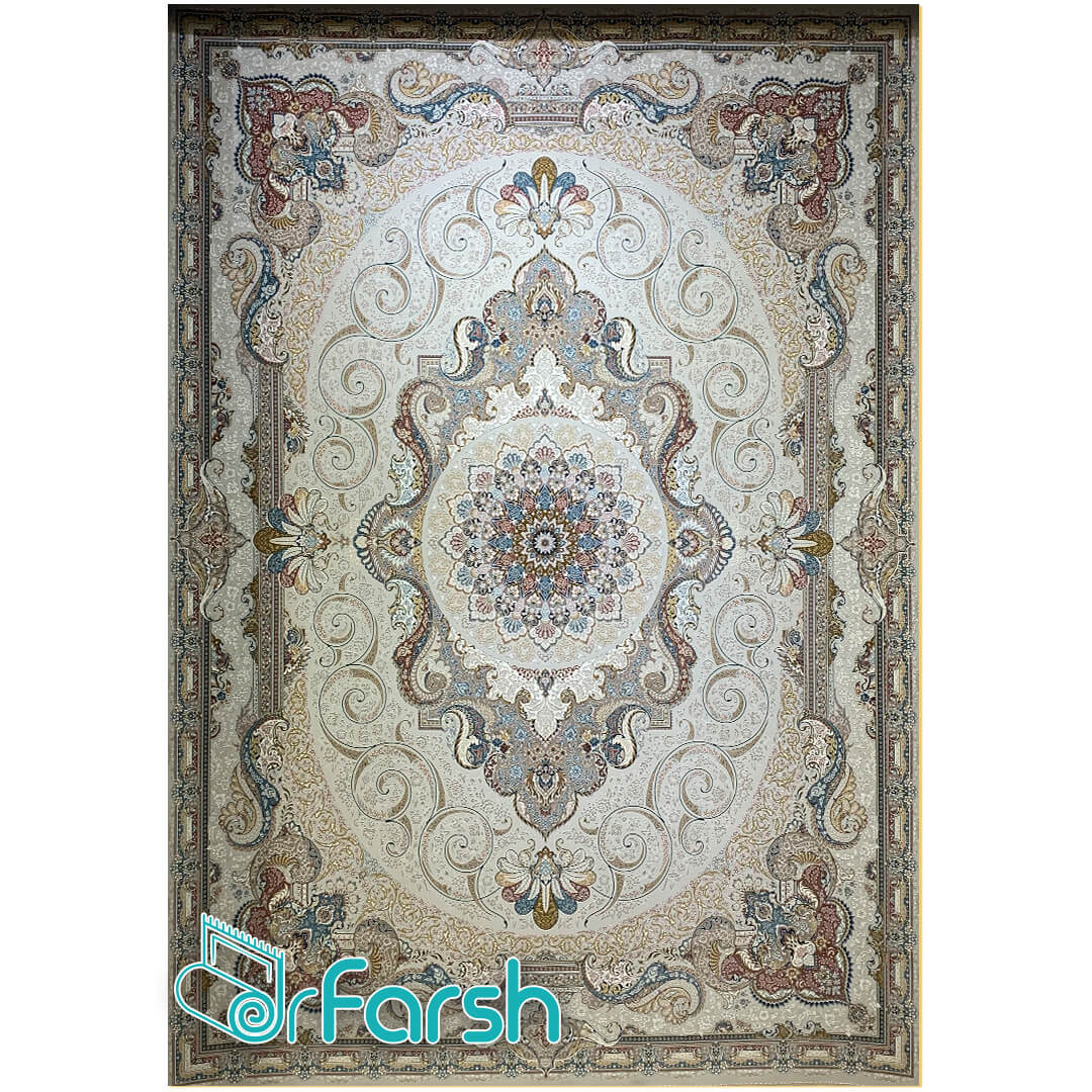 فرش 1500 شانه قیطران طرح زرین رنگ کرم