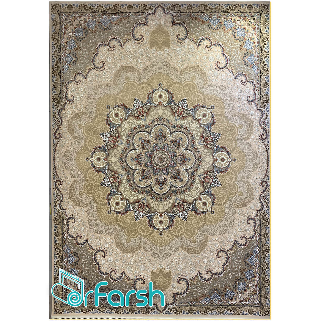 فرش 700 شانه قیطران طرح گل پری - رنگ کرم